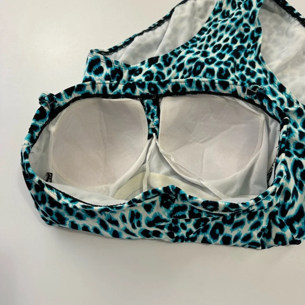 Jantzen Women’s M One Piece Halter / Strapless Swimsuit Blue Black Cheetah Print